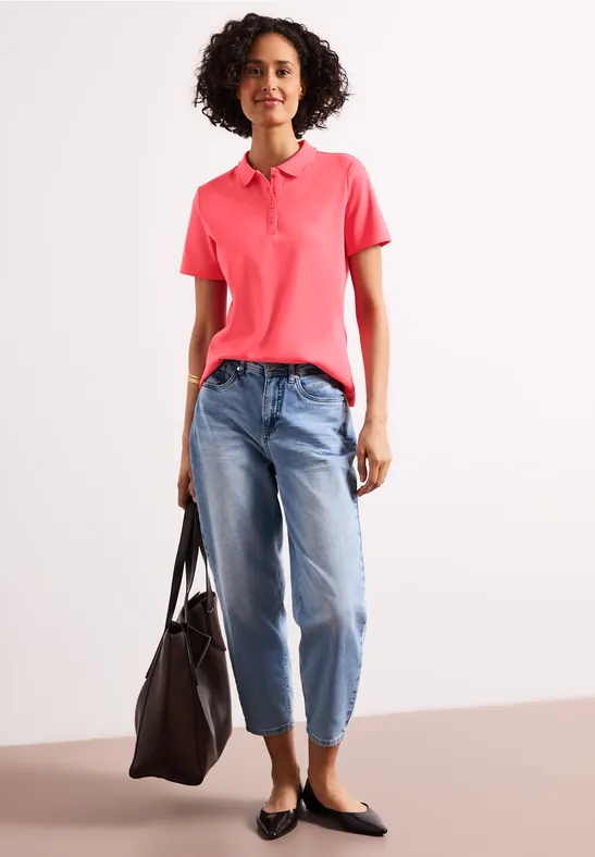 Poloshirt met korte mouwen en geribde structuur striking coral