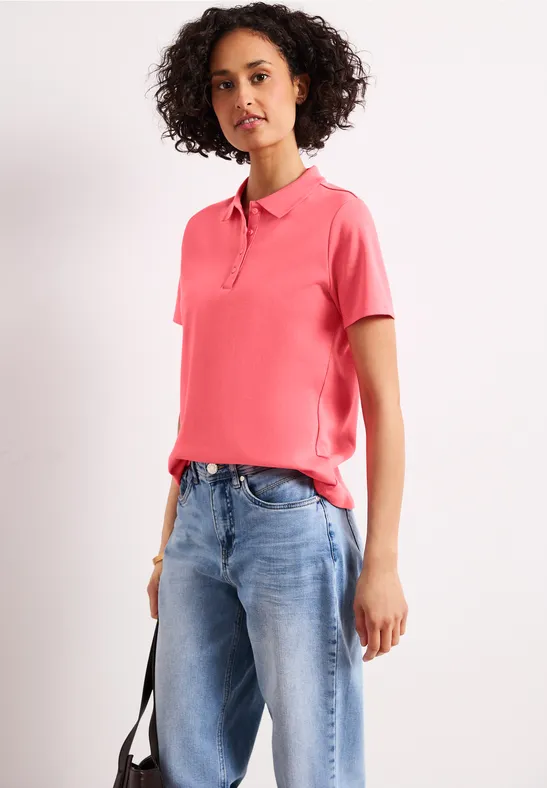 Poloshirt met korte mouwen en geribde structuur striking coral