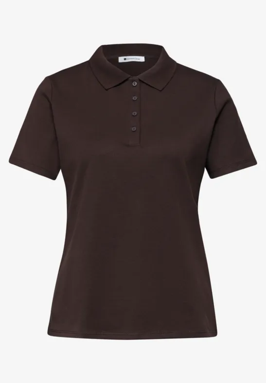 Braunes Damen-Poloshirt mit kurzem Arm und Knopfleiste