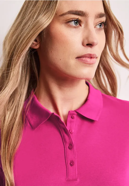 Kurzarm Poloshirt in Rippstruktur magenta dream
