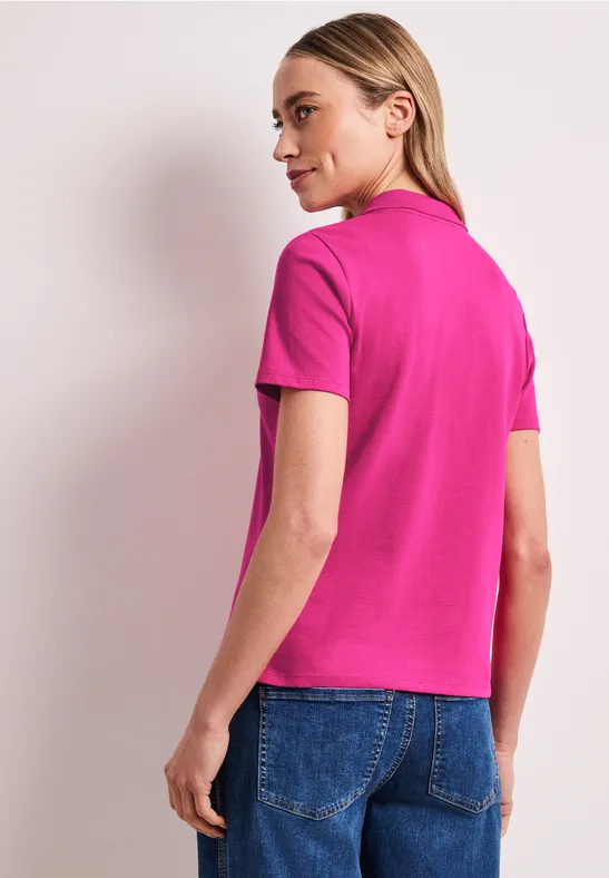 Kurzarm Poloshirt in Rippstruktur magenta dream