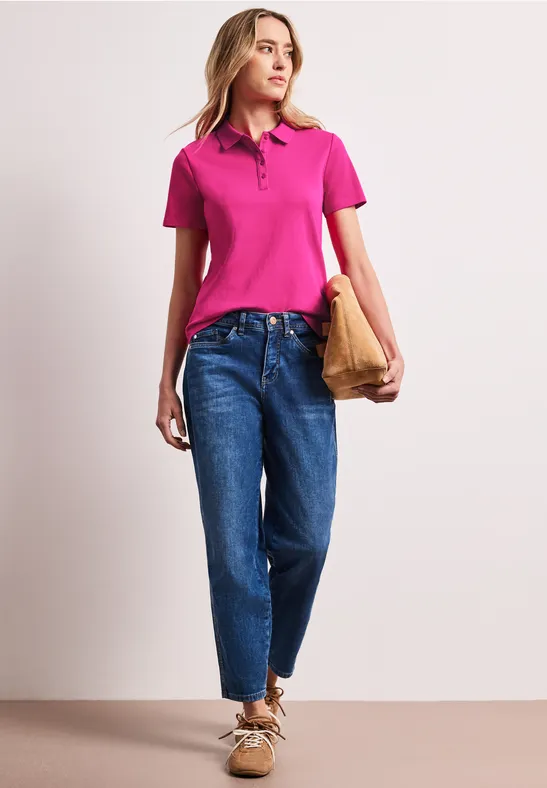 Kurzarm Poloshirt in Rippstruktur magenta dream