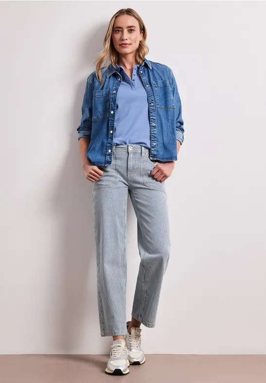 Kurzarm Poloshirt in Rippstruktur drift blue