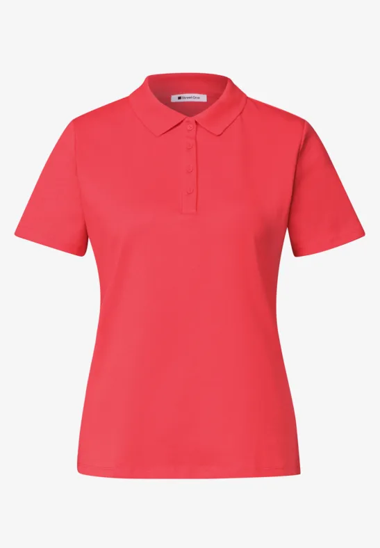 Rotes Kurzarm-Poloshirt mit Kragen und Knopfleiste