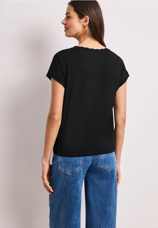 Koszulka z okrągłym dekoltem i ozdobną taśmą Black