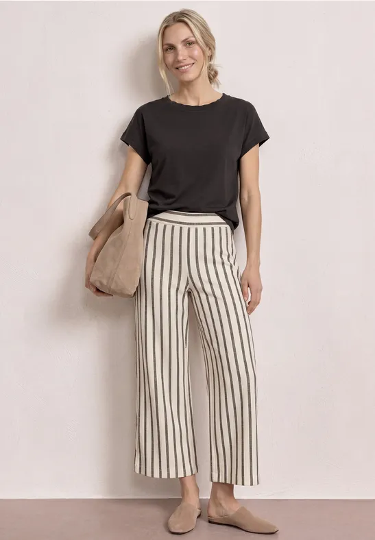 Koszulka z okrągłym dekoltem i ozdobną taśmą espresso brown