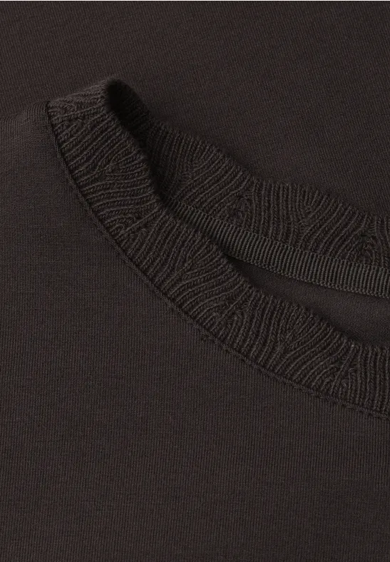 Koszulka z okrągłym dekoltem i ozdobną taśmą espresso brown