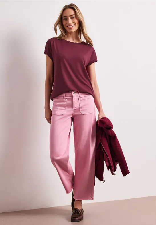 T-shirt à col rond avec bande décorative truffle red