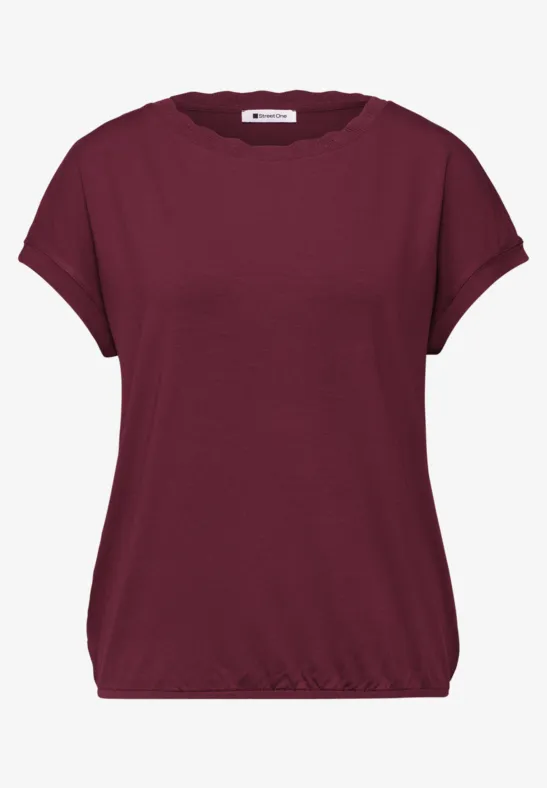 T-shirt à col rond avec bande décorative truffle red