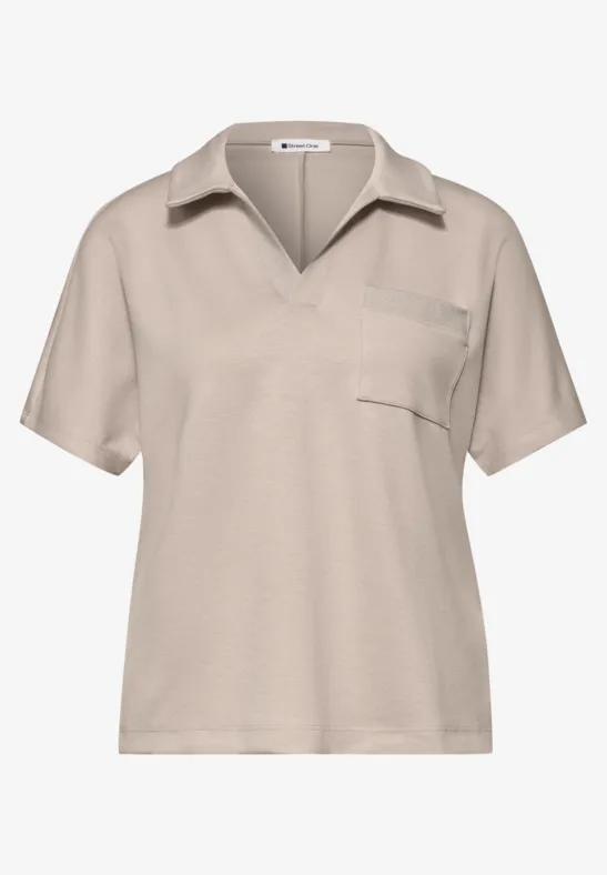 Kurzarm Poloshirt mit Glitzer clay sand