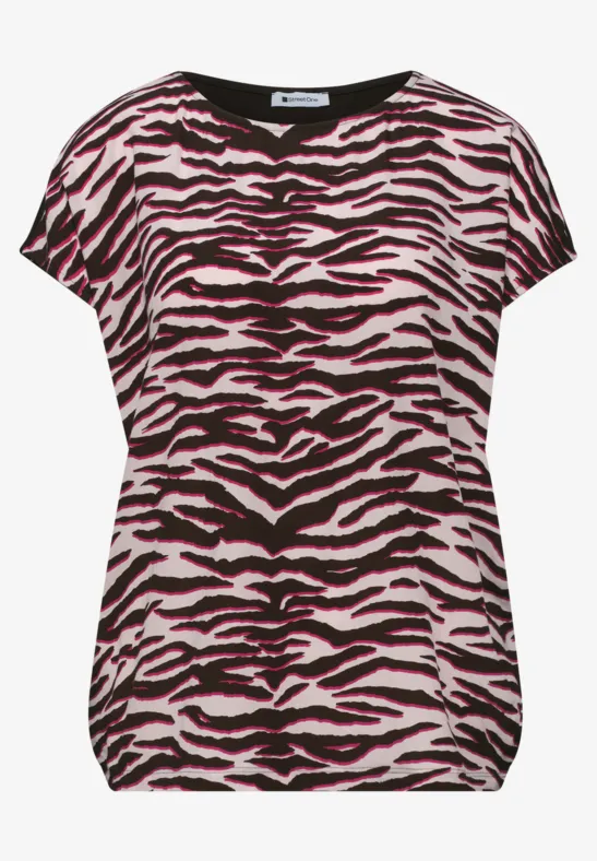 Dames-T-shirt met opvallende zebraprint in zwart en roze.