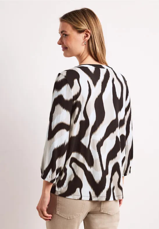 Shirt mit Split Neck und Strukturmix espresso brown