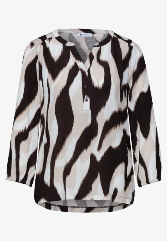 Shirt mit Split Neck und Strukturmix espresso brown