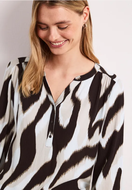 Shirt mit Split Neck und Strukturmix espresso brown