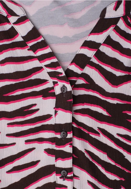 T-shirt à col fendu et mélange de structures minimal rose