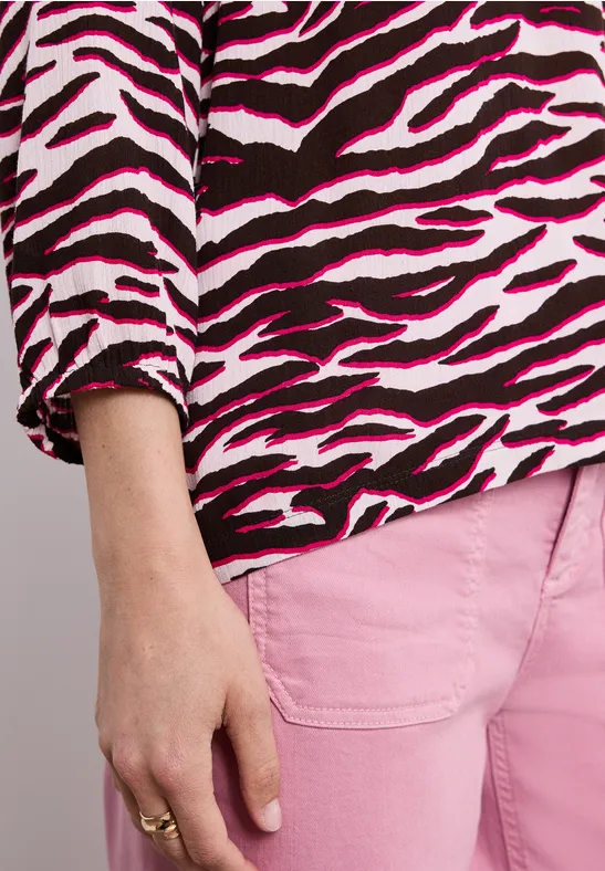 T-shirt à col fendu et mélange de structures minimal rose