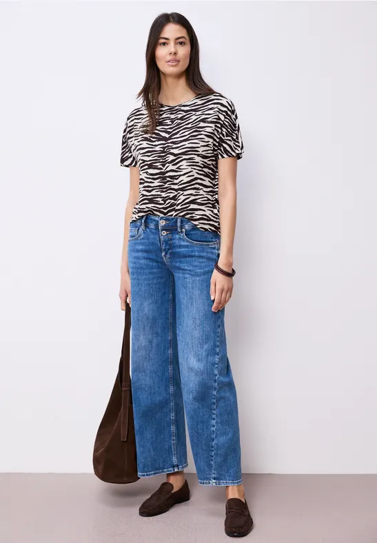 Kurzarm Shirt mit Rundhals und Print espresso brown