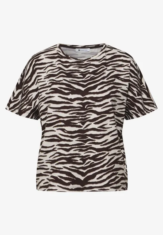Kurzarm Shirt mit Rundhals und Print espresso brown
