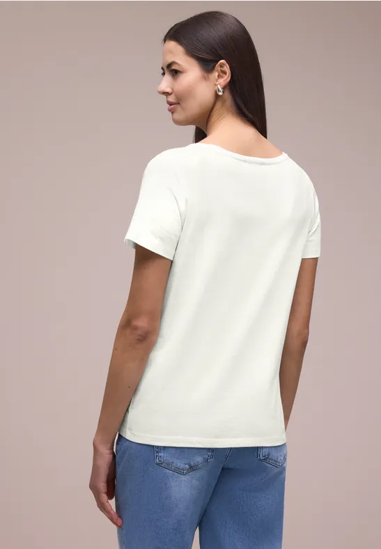 Basic Shirt met ronde hals en print off white