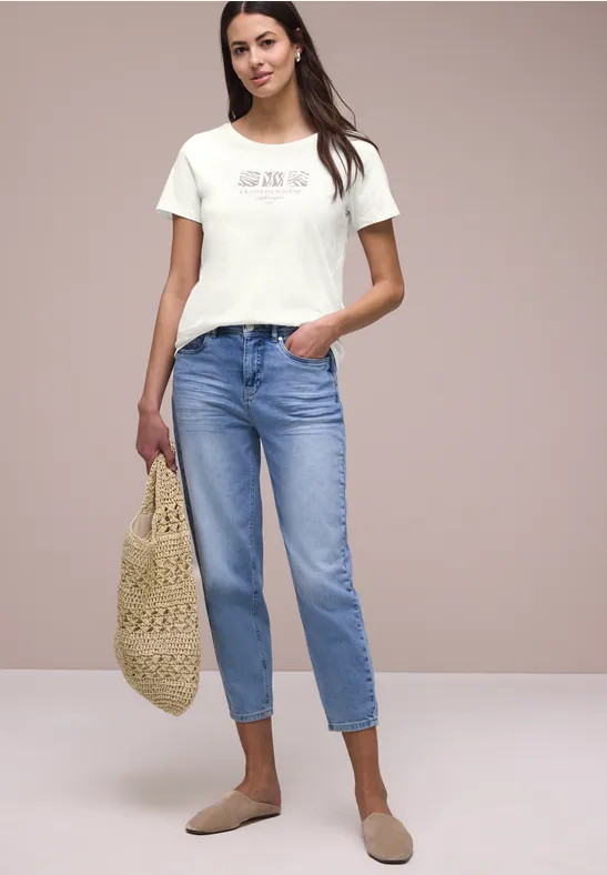 Basic Shirt met ronde hals en print off white