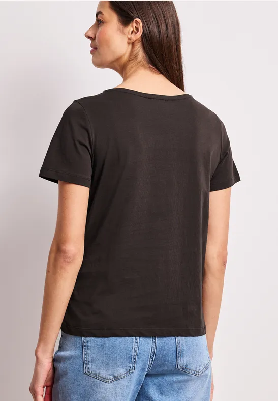 Basic T-Shirt mit Rundhals und Print espresso brown