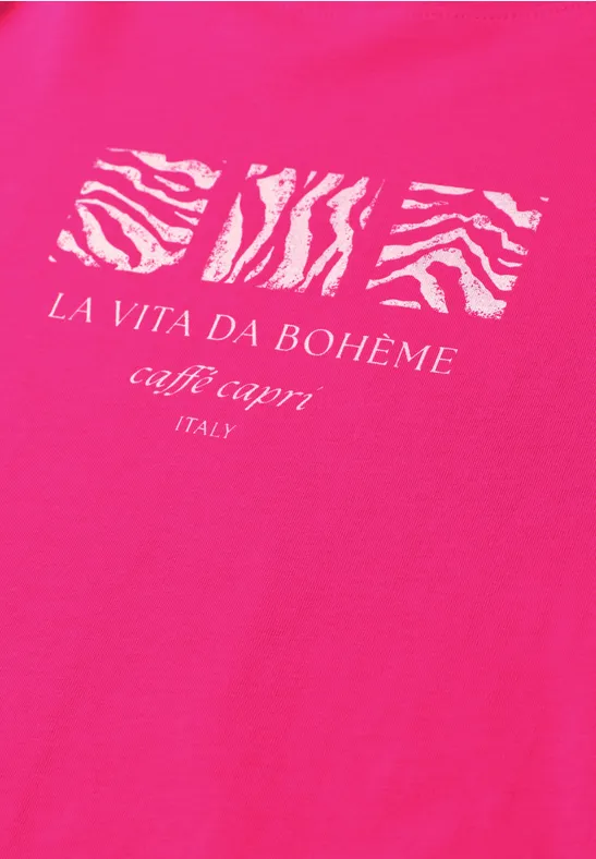 Basic T-Shirt mit Rundhals und Print magenta dream