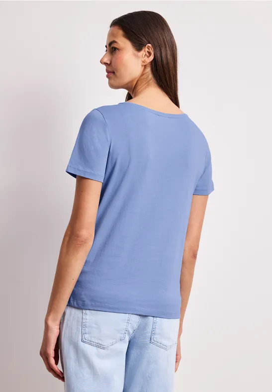 Basic Shirt met ronde hals en print drift blue