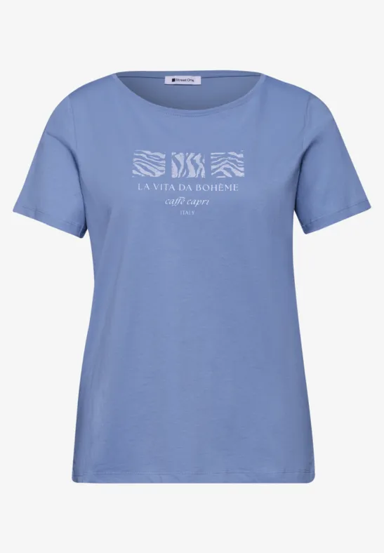 Basic Shirt met ronde hals en print drift blue