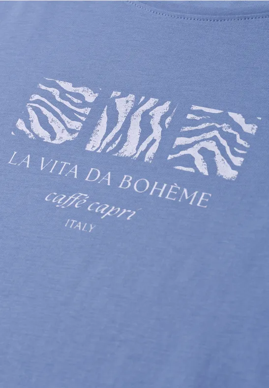 Basic Shirt met ronde hals en print drift blue