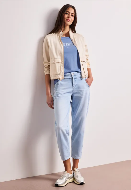 Basic Shirt met ronde hals en print drift blue