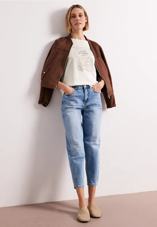 Dropped Shoulder Shirt mit Frontprint off white