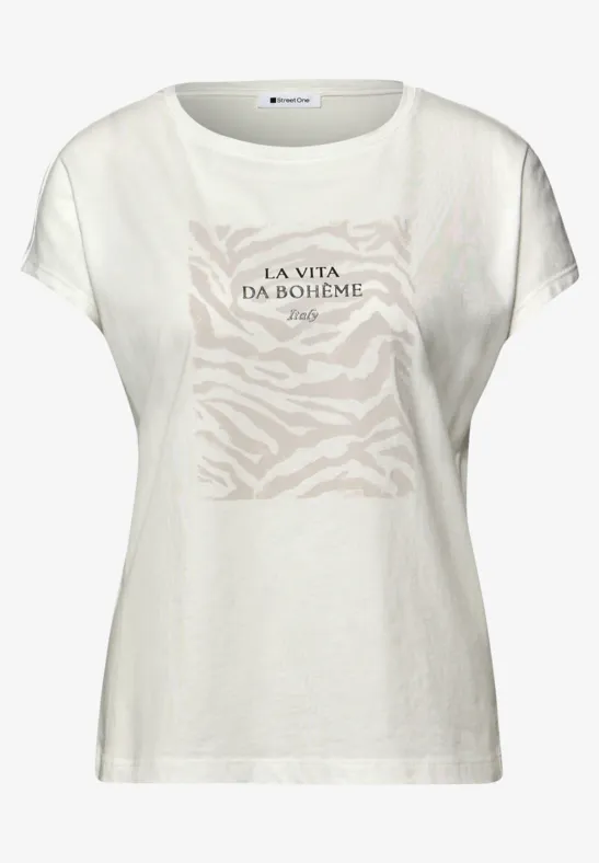 Dropped Shoulder Shirt mit Frontprint off white