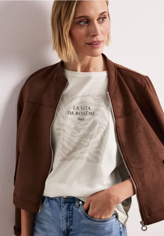 Dropped Shoulder Shirt mit Frontprint off white