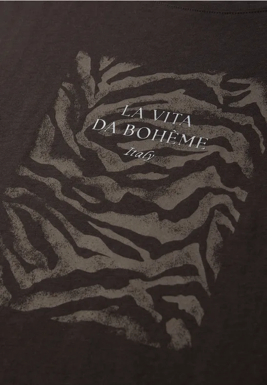 Dropped Shoulder Shirt mit Frontprint espresso brown