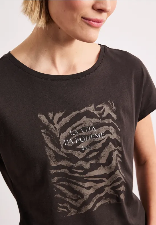 Dropped Shoulder Shirt mit Frontprint espresso brown