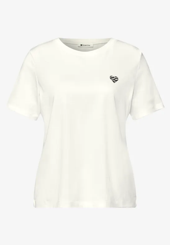 T-Shirt mit Rundhals und Herzdetail off white