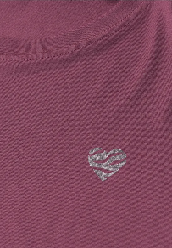 T-Shirt mit Rundhals und Herzdetail dark clouded blush