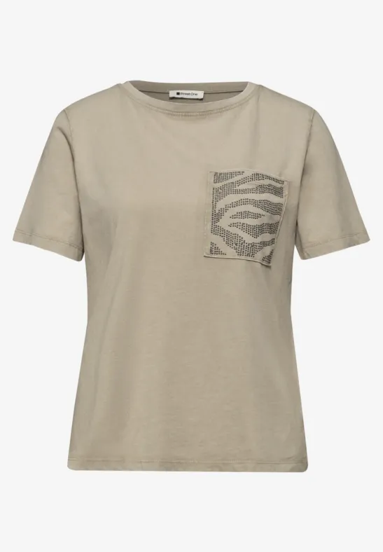 Shirt mit Rundhals und Schmucksteinen timeless beige