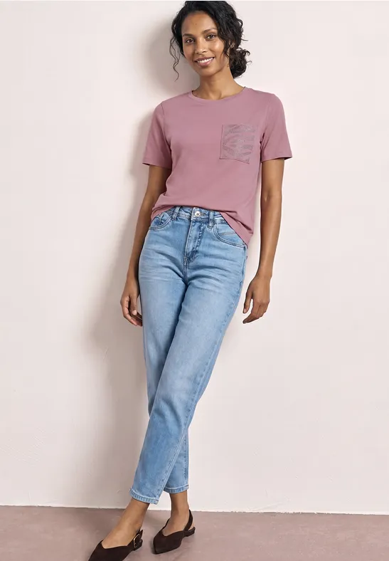 Shirt mit Rundhals und Schmucksteinen clouded blush