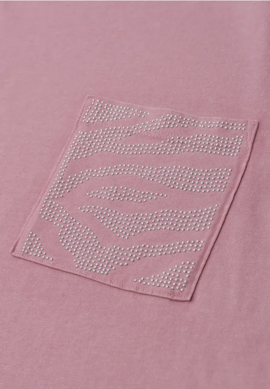 Shirt mit Rundhals und Schmucksteinen clouded blush