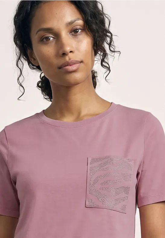 Shirt mit Rundhals und Schmucksteinen clouded blush