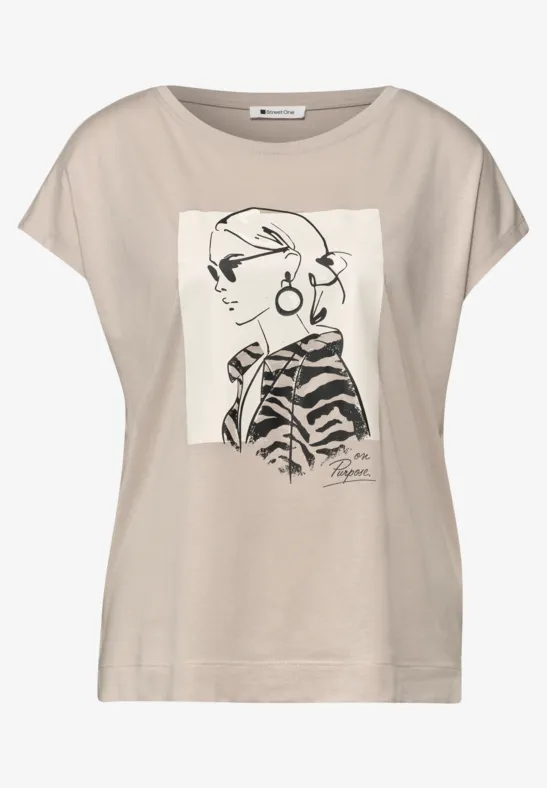 Dropped Shoulder Shirt mit Print clay sand