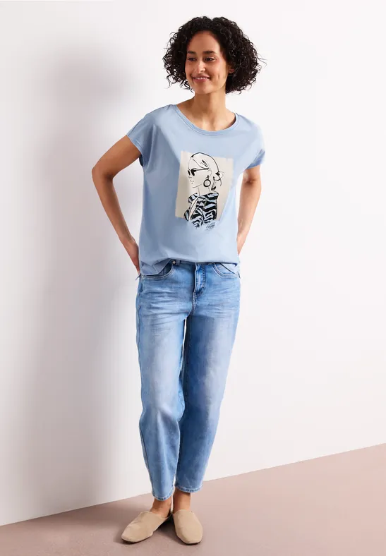 Dropped Shoulder Shirt mit Print calm blue