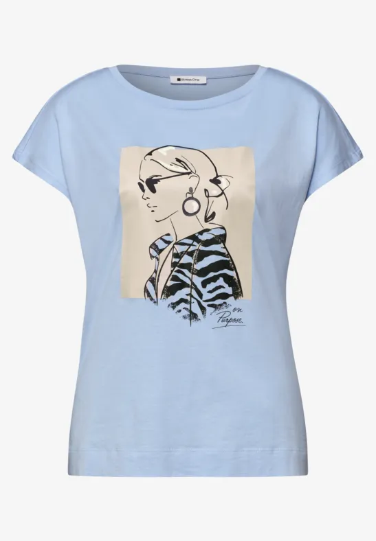 Dropped Shoulder Shirt mit Print calm blue