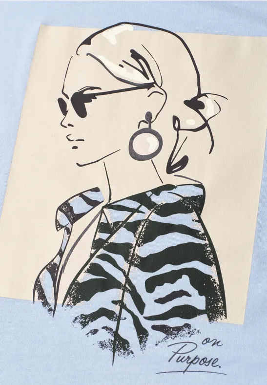 Dropped Shoulder Shirt mit Print calm blue