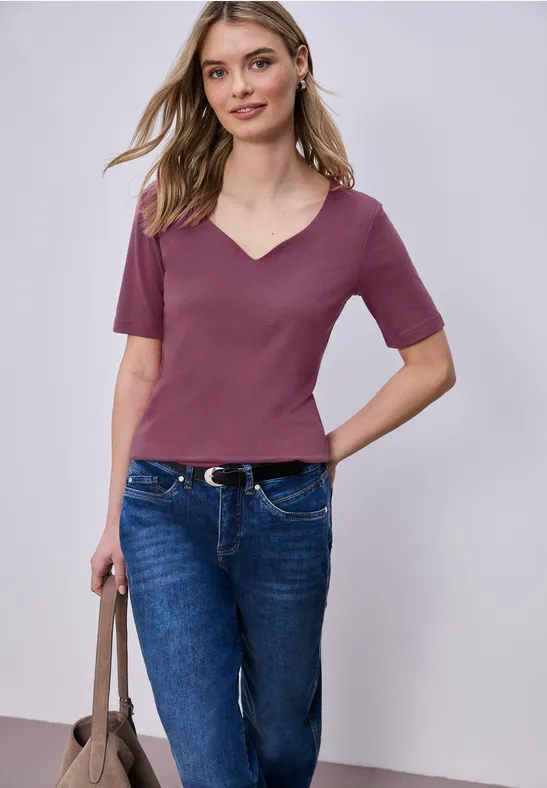T-shirt à manches courtes avec encolure en cœur dark clouded blush