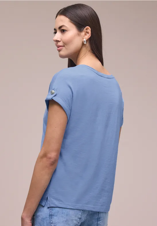 T-Shirt mit Rundhals und Knopfdetails drift blue