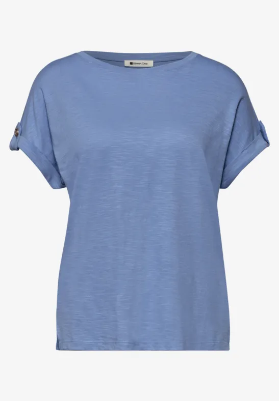 T-Shirt mit Rundhals und Knopfdetails drift blue