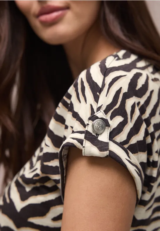 T-shirt à col rond avec détails de boutons espresso brown