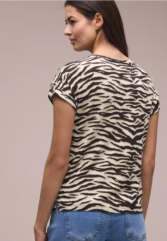 T-shirt à col rond avec détails de boutons espresso brown